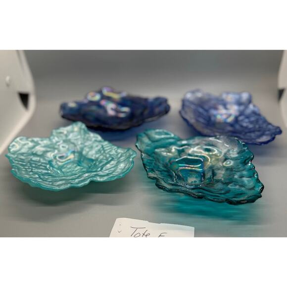 Four Vietri Ostrica Art Glass Oyster Shell Teal Blue Textured Trinket Dish 6.5” - Picture 11 of 12